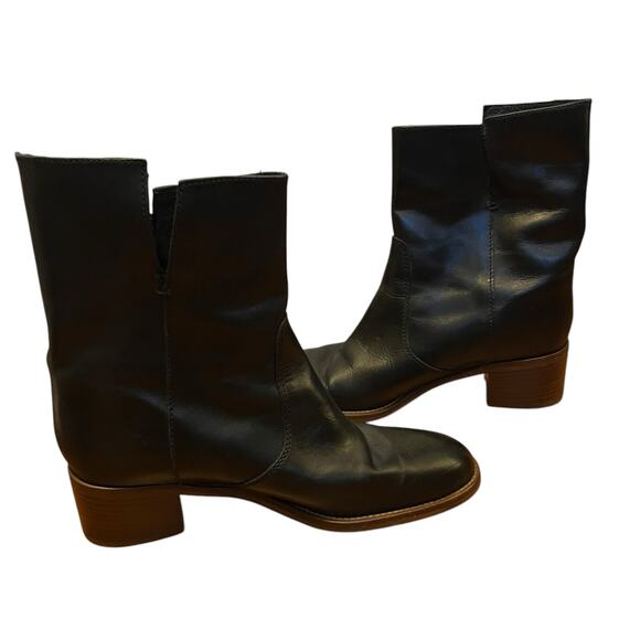 J.Crew Dean Black Leather Boots Silver Buckle Ankle Booties Mid Shaft Size 8.5 - Picture 6 of 10